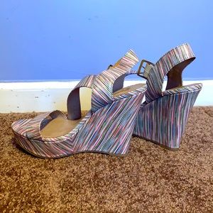 Colorful Striped Platform Wedges (Never Worn)